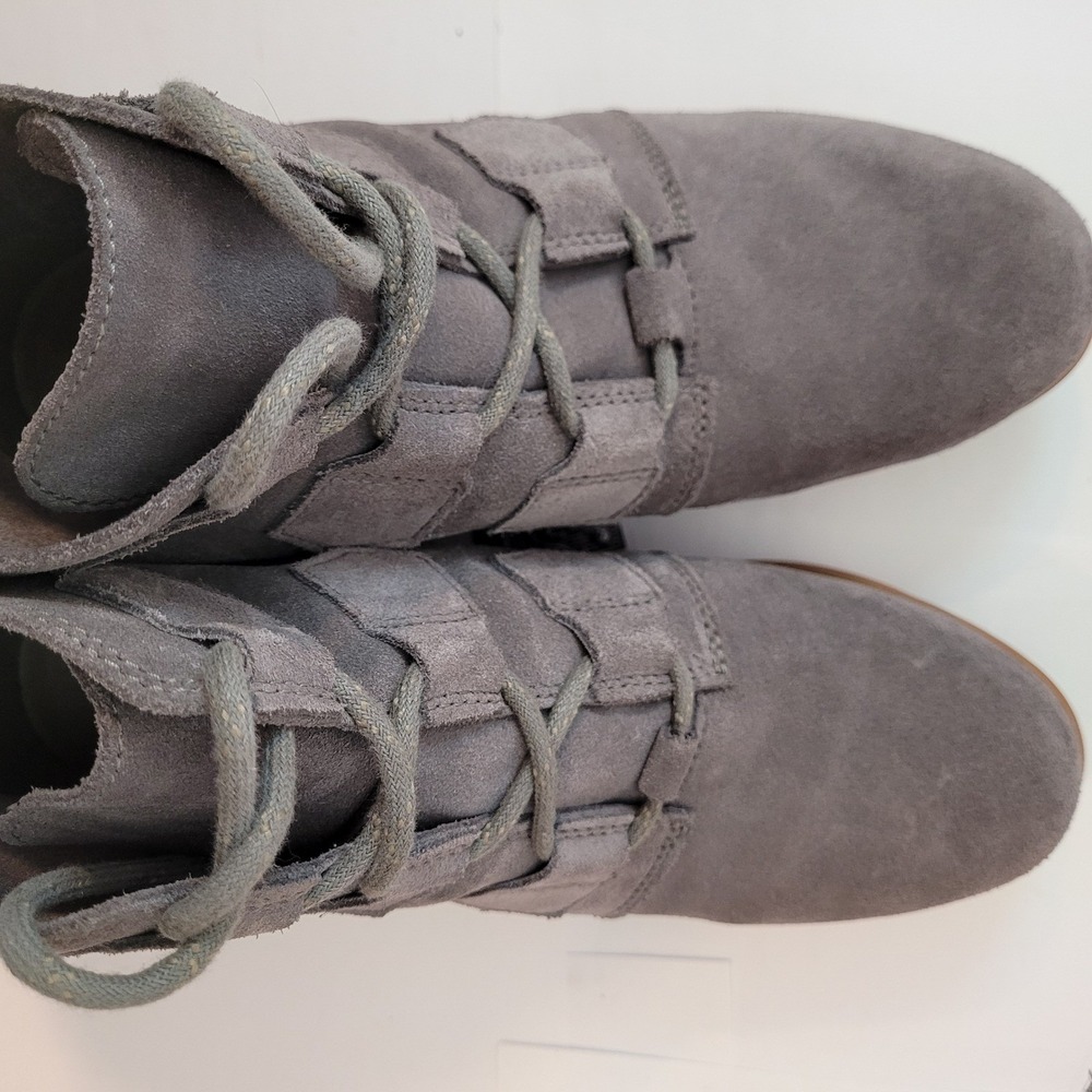 Sorel Evie Sport Lace Boots Women Quarry Grey‎ Suede Wedge NL3322-052 - Picture 9 of 11